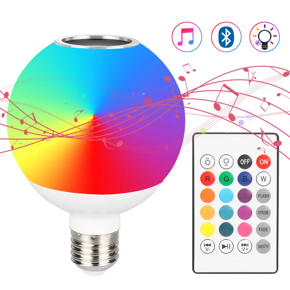 Умная Светодиодная лампа E27 RGB с пультом дистанционного управления, беспроводная bluetooth звуковая колонка, меняющая цвет, Рождественская вечеринка, домашнее освещение|Светодиодные лампы и трубки| | АлиЭкспресс