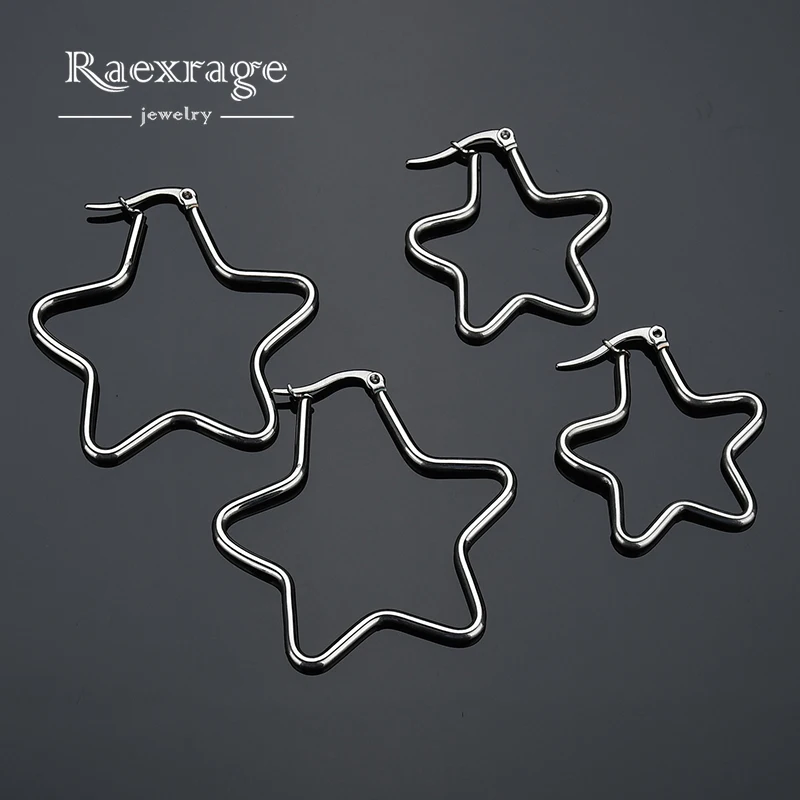 

Raexrage New Punk Star Hoop Earring Stainless Steel Boho Simple Earrings For Women Girls Party Jewelry Pendientes
