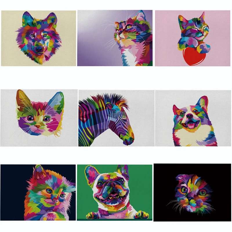 

Animal Placemat for Dining Table Cute Cat Dog Cartoon Animal Coaster Creative Printed Heat-resistant Kitchen Dining Accessories