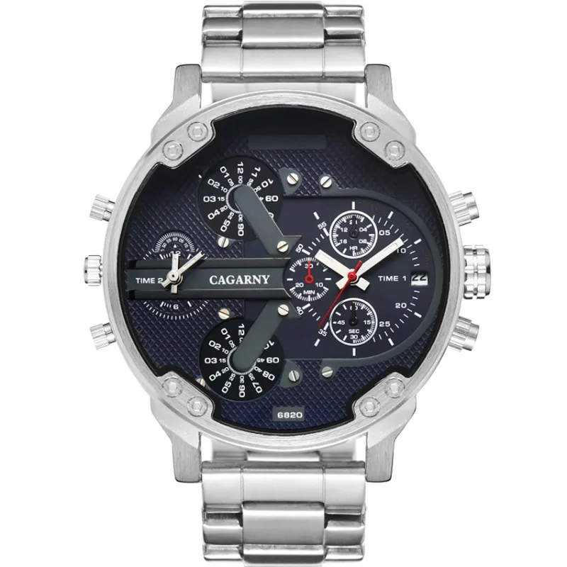 Silver blue Relogio Masculino 6820 CAGARNY лучший бренд класса люкс Мужские Спортивные кварцевые наручные часы водонепроницаемые золотые Стальные наручные часы Военные - Цвет: Silver blue