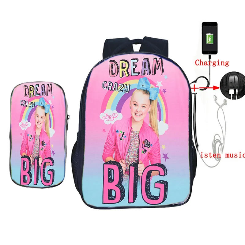 2 шт./компл. Jojo Siwa рюкзак usb зарядка школьные сумки для подростков девочек мальчиков ноутбук рюкзак для женщин мужчин повседневные дорожные сумки