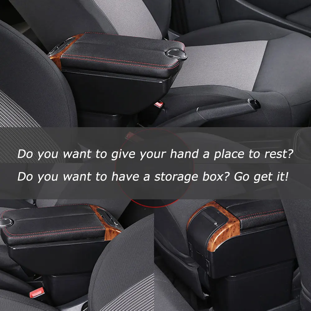 Armrest Center Console Storage Box Wood Grain Charging Arm Rest Box USB Charger with Double Open Doors For Suzuki Swift