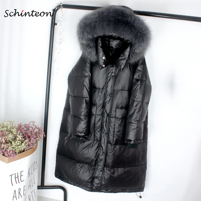 Schinteon/Новинка Пуховик с подкладкой из натурального меха капюшоном Свободная