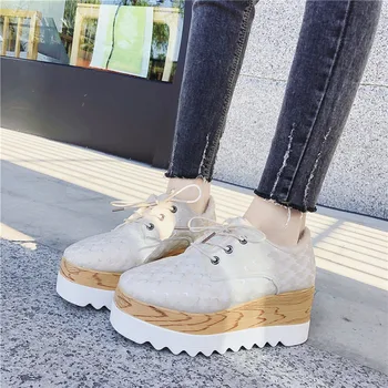 

COOTELILI Fashion Women Winter Shoes Woman Casual Lady Shoes Women's Black Platform Flats Heel Shoes Lace up Flats Leather