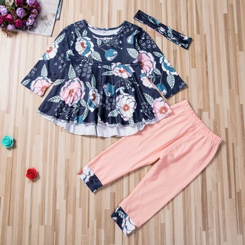

Pudcoco Newborn Baby Girl Clothes Flower Print Long Sleeve Ruffle Tops Long Pants Headband 3Pcs Outfits Cotton Clothes Set