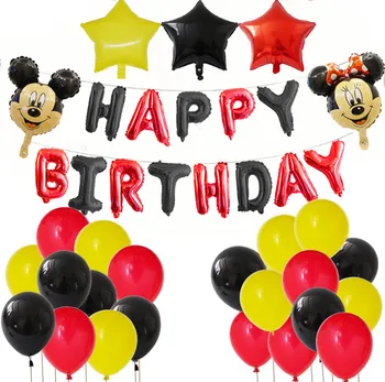 

39PCS/set red black happy birthday letter mickey minnie theme birthday party decorations set kids party latex helium balloon