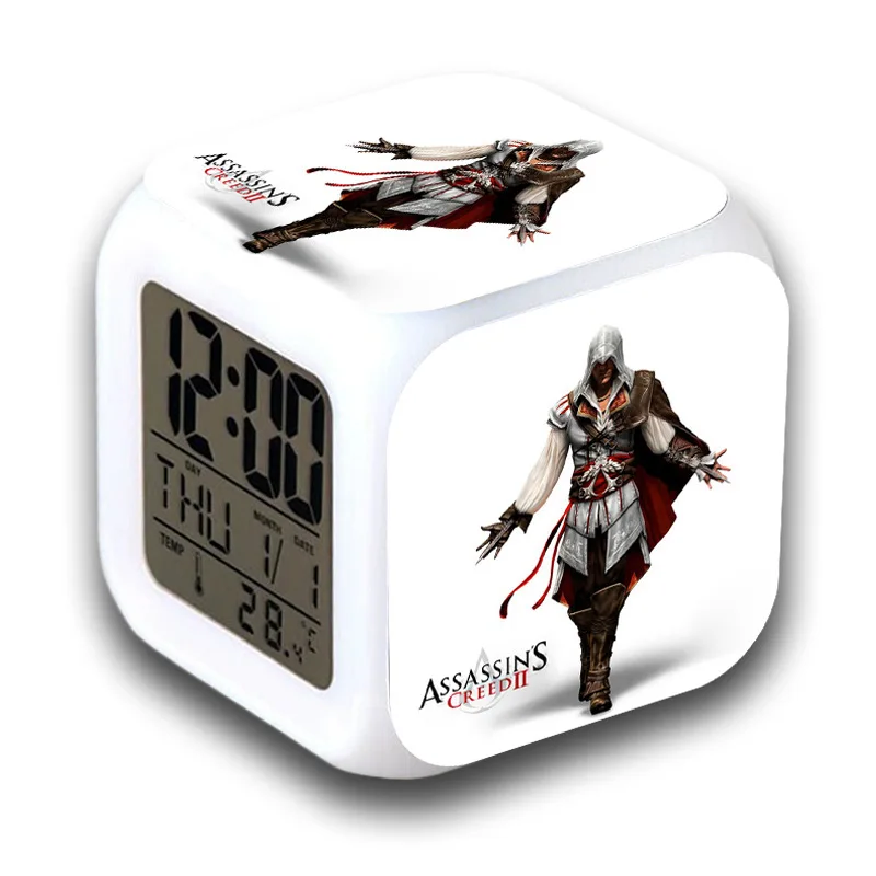 Assassin's Creed Assassins Creed сопутствующие товары светодиодный Цвет Фул Цвет изменение квадратные часы креативные маленькие часы-будильник