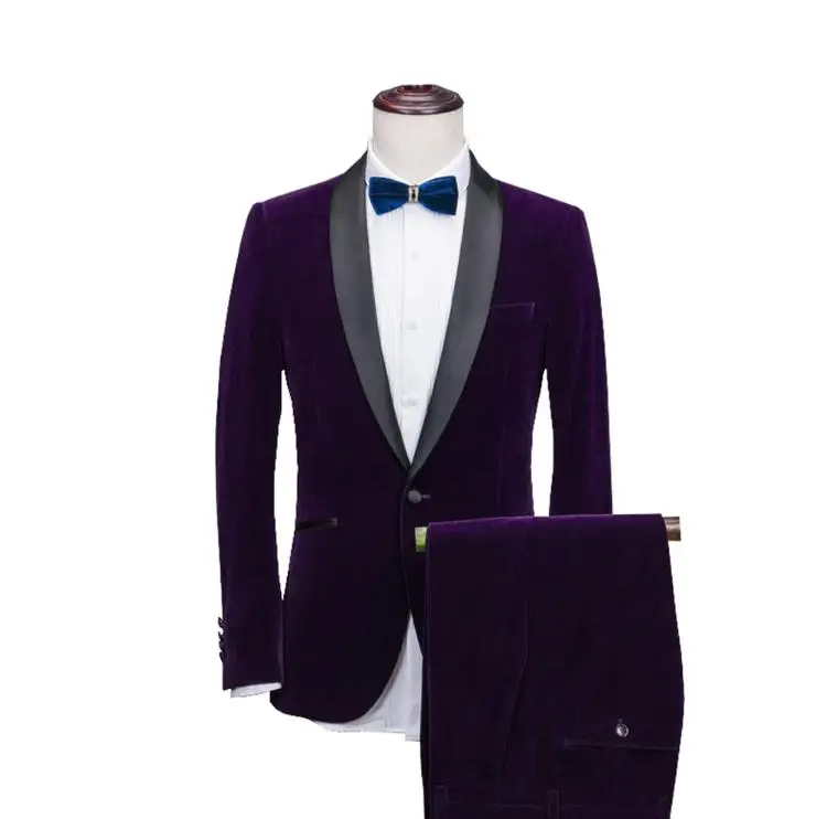 Мужские костюмы Шаль Воротник из 2 предметов Slim Fit синий бордовый черный зеленый костюм мужской Бархатный смокинг пиджак для свадьбы(Блейзер+ брюки+ галстук - Цвет: as picture