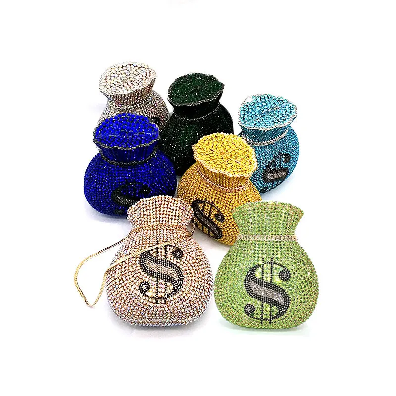 

NEWEST Luxury women evening party designer funny rich dollar hollow out crystal clutches purses pouch dollar money bag