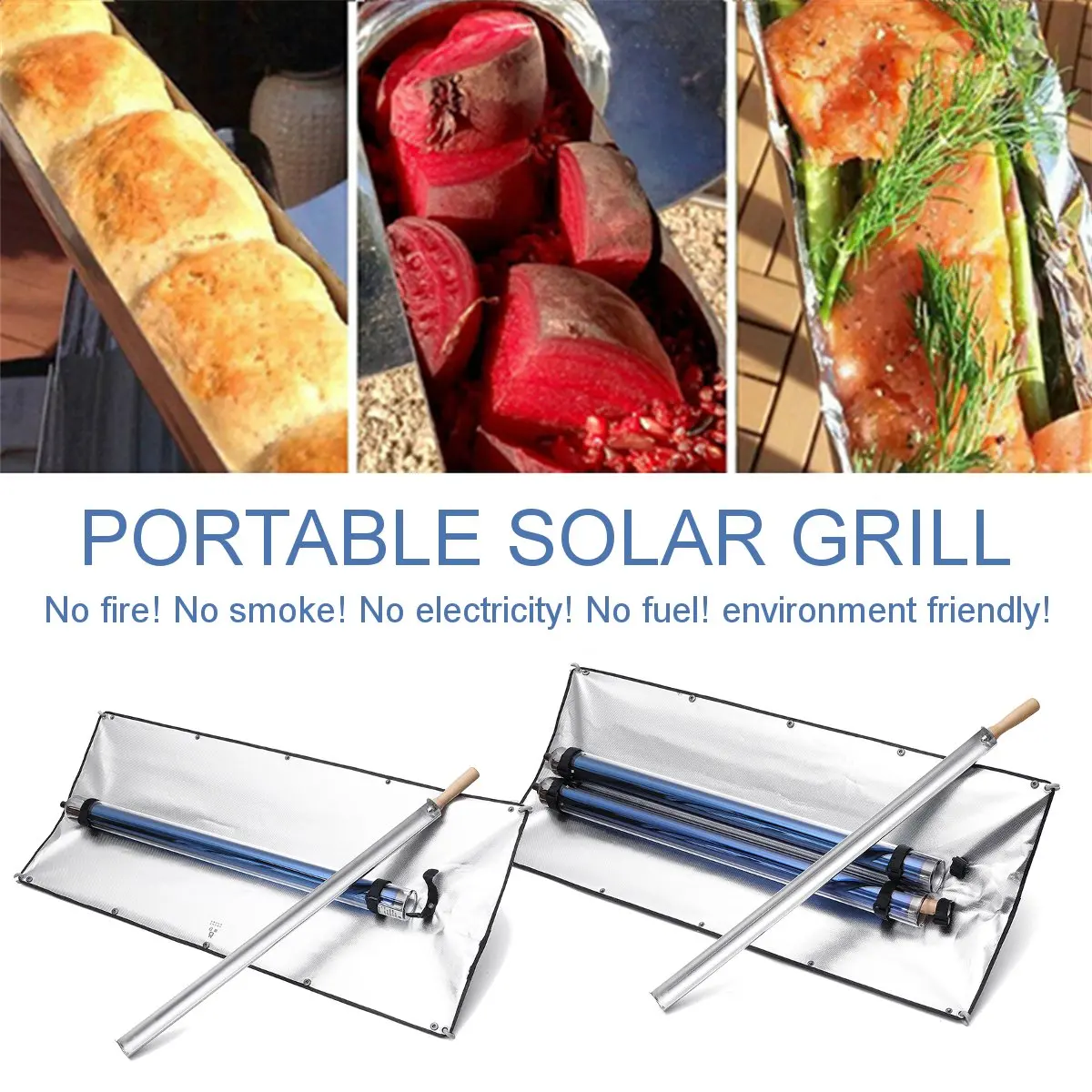  Single/Dual Tube Portable Solar Power BBQ Grill Outdoor Kitchen Camping Oven Fuel Free Stove Cooker