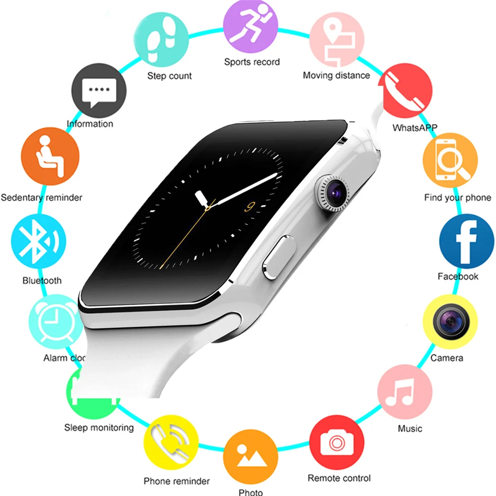 

QUNIWO New Arrival X6 Smart Watch with Camera Touch Screen Support SIM TF Card Bluetooth Smartwatch Relogio Masculino