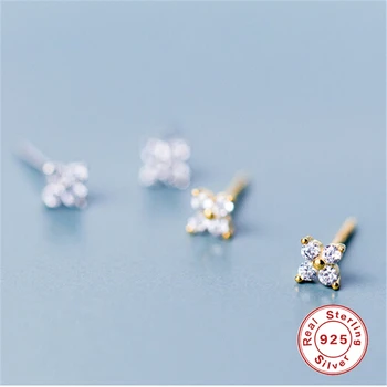 

Korean Jewelry 4 Leaf Leaves Clover Stud Earrings Zircon Crystal Wome Girl Cute 925 Sliver Sterling Sliver Earrings Jewelry