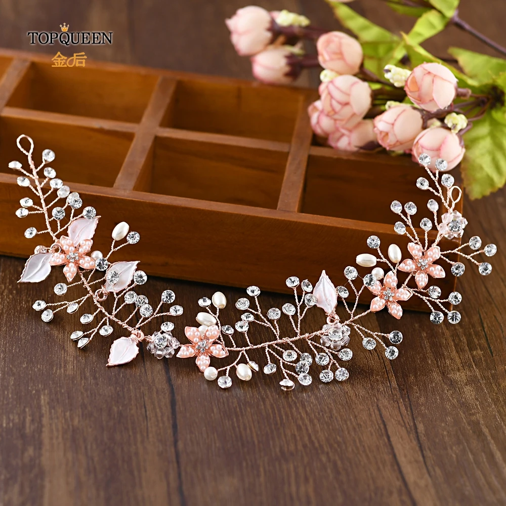 TOPQUEEN HP236-RG Rose gold hair accessories wedding rose gold bridal hair pieces rhinestone headbands pearl hair piece