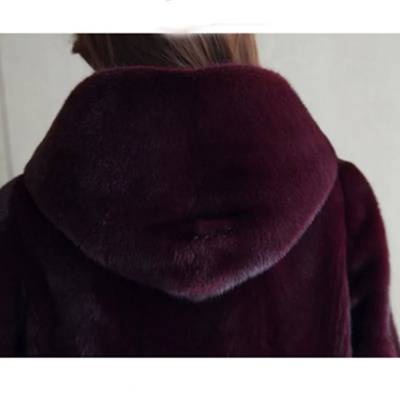Winter Thick Fur Young Women Medium-long Hooded Water Mink Fur Jacket Plus Size 8XL Ladies Warm Clothes Coats And Outwear G1266 - Цвет: purple