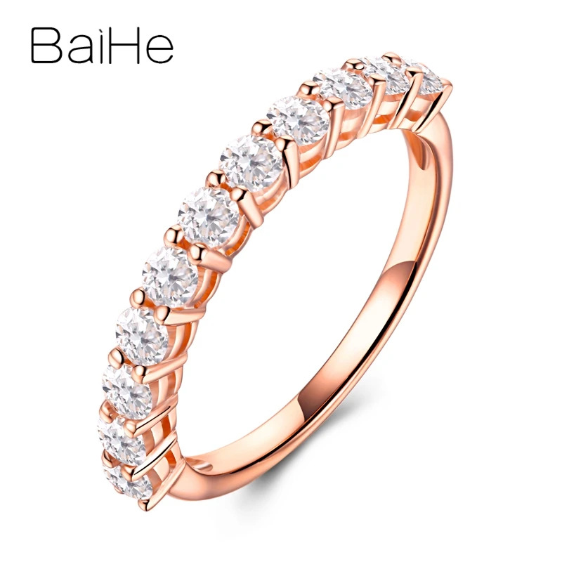 BAIHE Solid 18K розовое золото(AU750) Всего 0.88ct H/SI-SI3 круглые натуральные бриллианты женские модные ювелирные украшения Подарочное кольцо