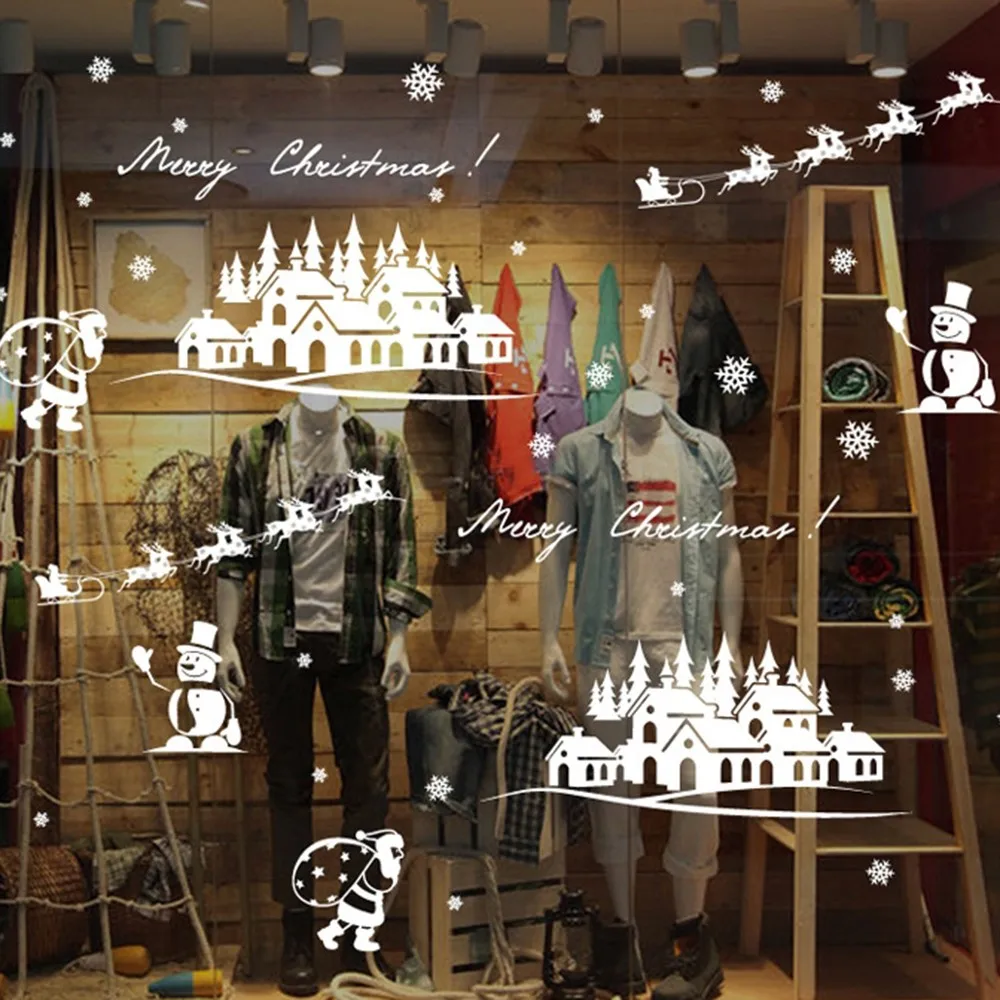 

45x60cm Waterproof PVC Decoration Wall Stick Christmas Elk Snowman Snowflake Town Wall Stickers for Xmas Home Window Sticker