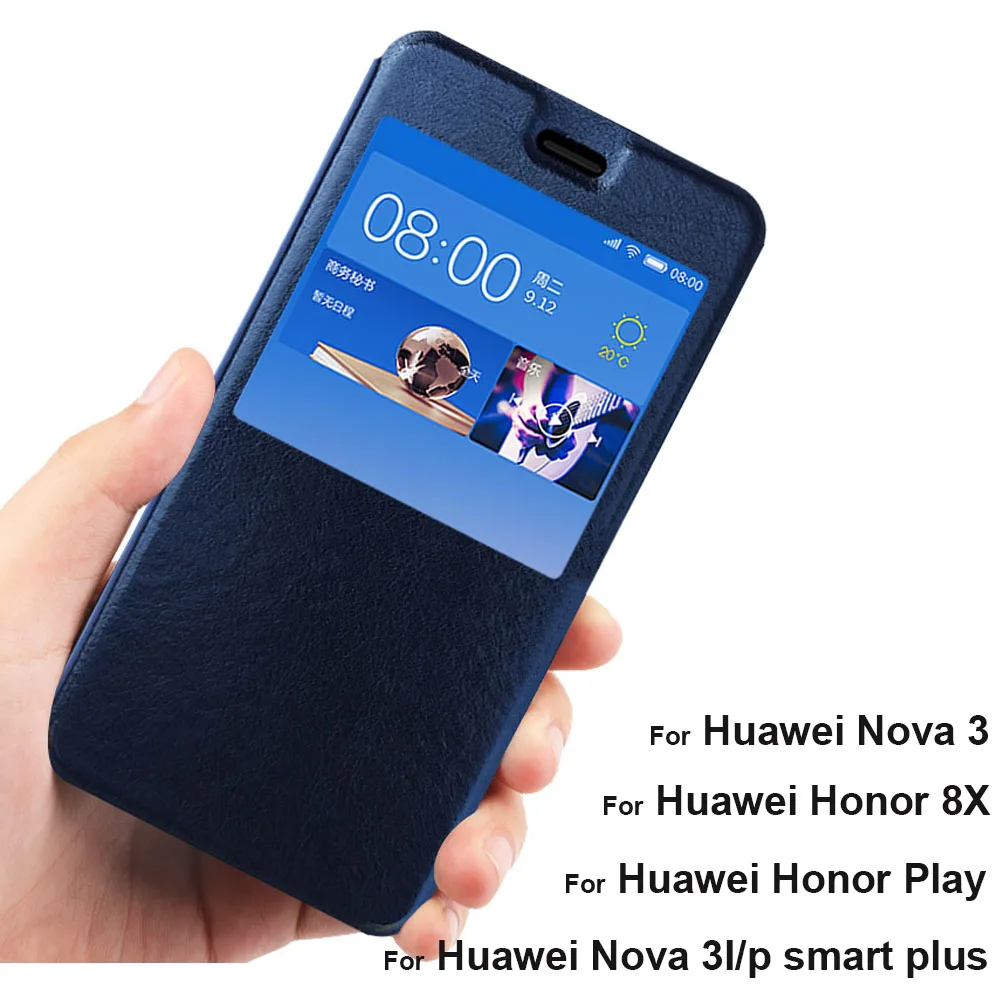 Чехол для Huawei Honor play чехол 8X с откидным окном из искусственной кожи Nova 3 3i P smart plus