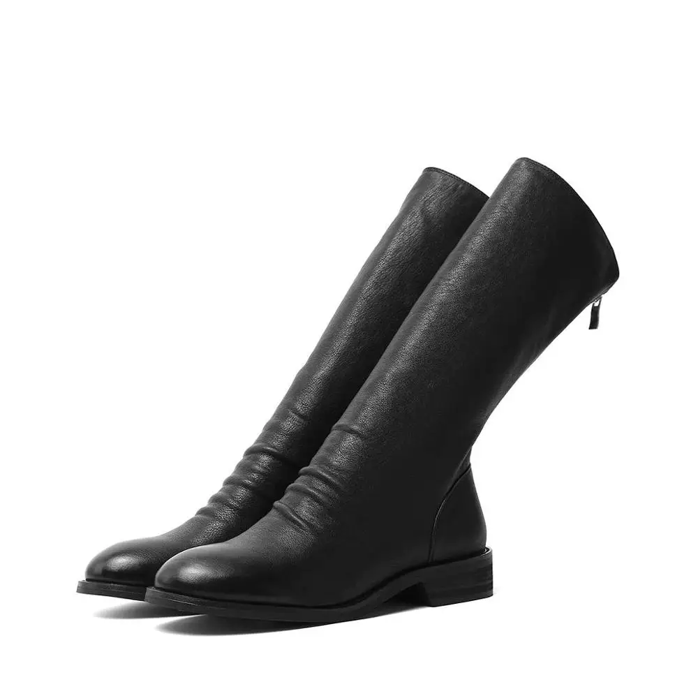 Черный Brand high heels shoes women's boots genuine leather superstar zipper winter thick low heels European stovepipe mid-calf boots - Цвет: Черный