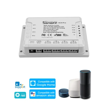 

Sonoff 4CH Pro R-2 10A /Gang 4 Channel Wifi Smart Switch 433 MHZ RF Remote Wifi Lights Switch Support 4 Devices for Alexa Google