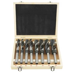 Ensemble de forets hélicoïdaux à petite tige, foret hélicoïdal à tige égale en acier à grande vitesse, boîte en bois de 8 pièces, ensemble d'outils pour le travail du bois 