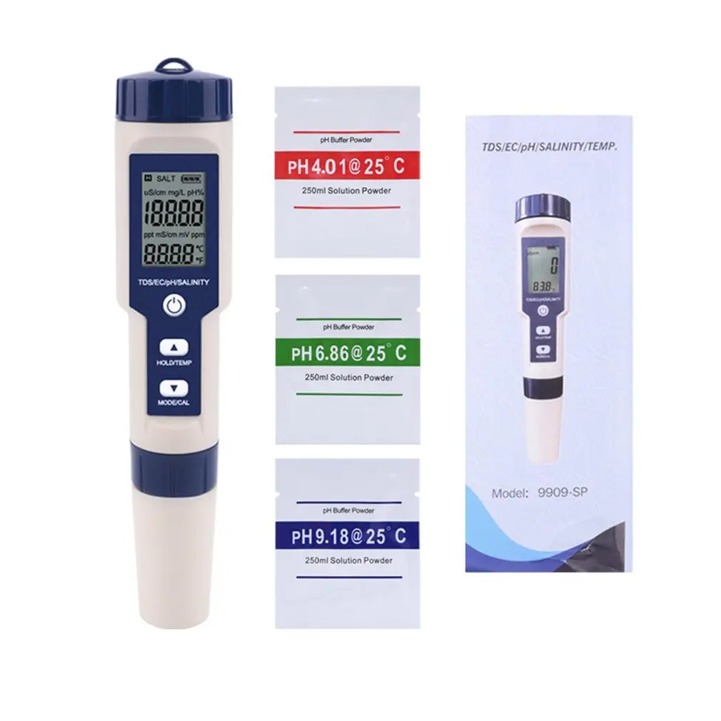 

5 in 1 TDS/EC/PH/Salinity/Temperature Meter Digital Water Quality Monitor Tester for Pools Drinking Water Aquariums