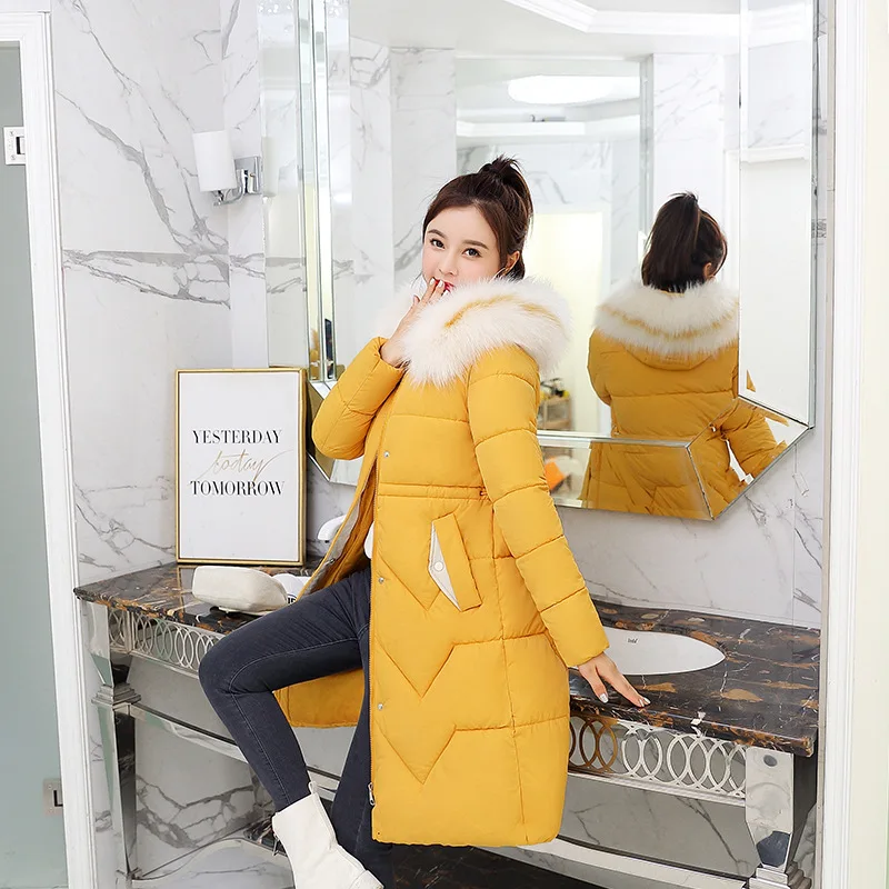 

2019 Winter New Style Korean-style Slim Fit Slimming Large Fur Collar Cotton Coat Jacket Mid-length down Cotton Cotton-padded Cl