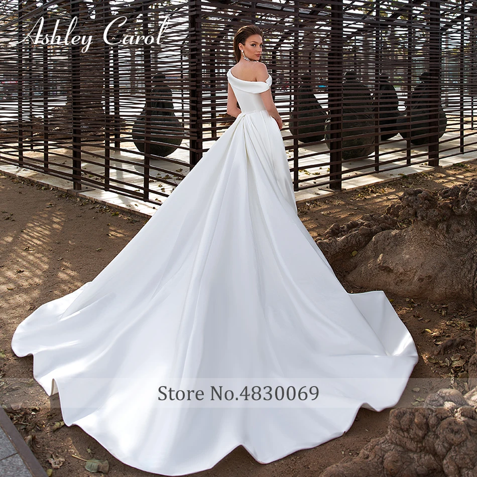 Ashley Carol, сексуальное атласное винтажное свадебное платье на одно плечо,, съемный шлейф, 2 в 1, романтические Простые Свадебные платья трапециевидной формы