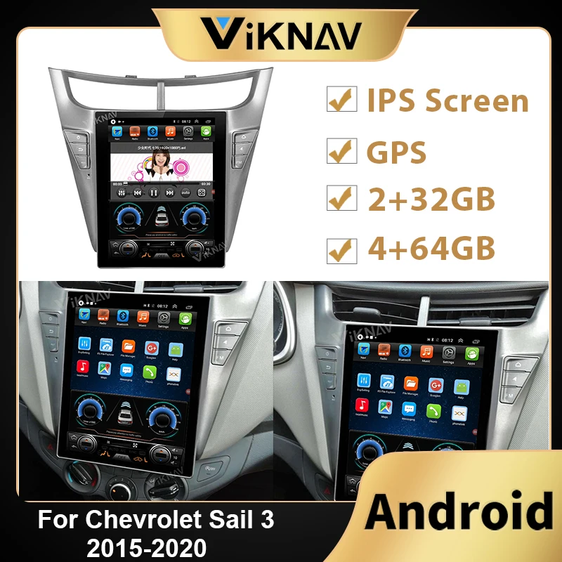 

2 DIN Tesla Vertical Screen Radio For Chevrolet Sail 3 2015-2018 Android 10 Car Navigation GPS Stereo Multimedia Head unit