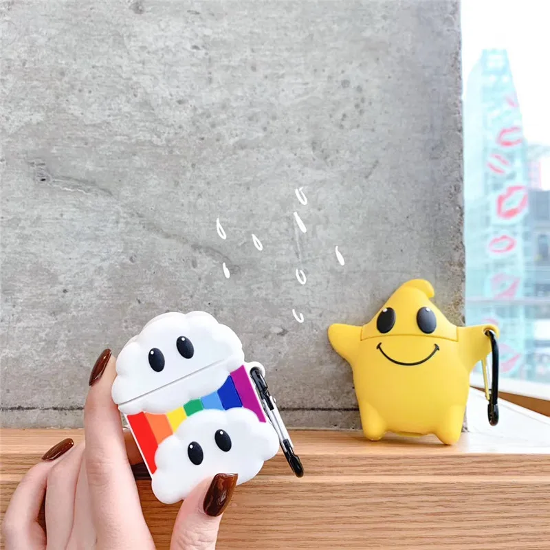 

3D Cute Cartoon Stars Cloud Rainbow Headphone Case For Apple Airpods1 2 Silicone Protection Earphone Cover Accessories with Hook