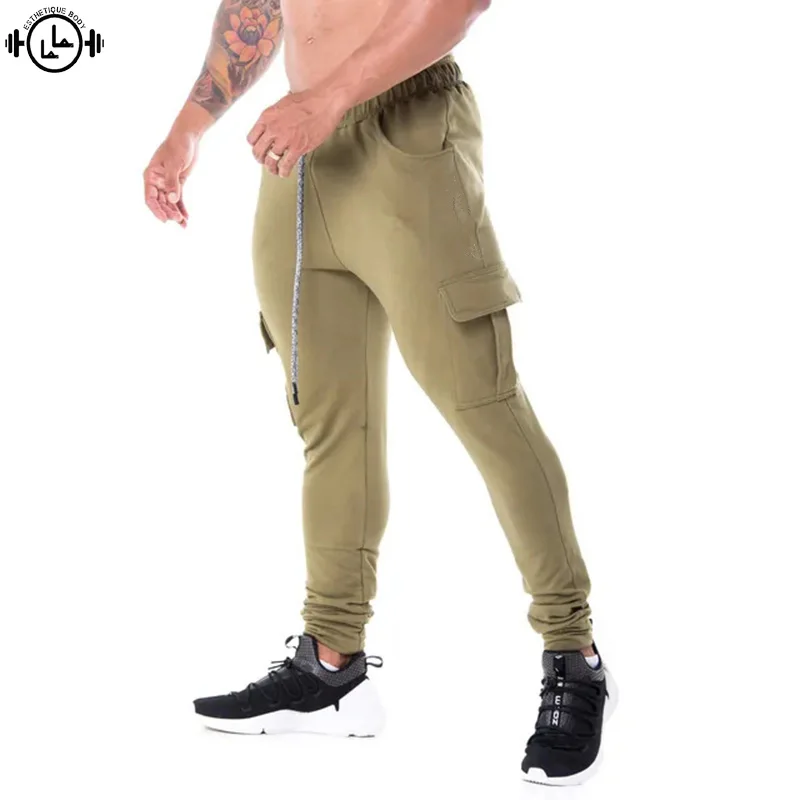 

Men Training Series Cotton tooling type Sport Pants Multi-pocket Elasticity Running Pant Joggers Training Workout Fitness Pants