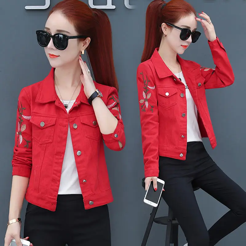 

2020 autumn women's denim jacket embroidered three-dimensional flowers short denim jacket casual long-sleeved denim jacket