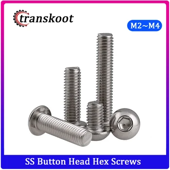 

50Pcs M2 M2.5 M3 M4 ISO7380 Stainless Steel 304 Round Head Screws Mushroom Hexagon HEX Socket Button Head Screw Bolt