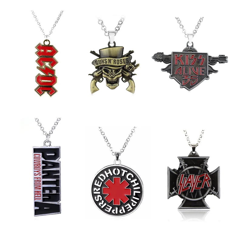 Рок Музыкальная Группа ожерелье guns N Roses череп смерти логотип Kiss Alive 35 ACDC Hellboy Slayer Priest бритвенное лезвие форма Pantera подарок
