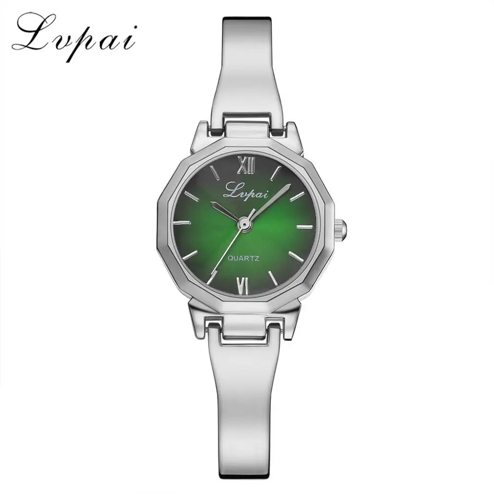 Silver Green Бренд Lvpai Кварцевые часы Женские роскошное Золотое и Серебряное наручные часы Женские Простые Кристальные часы браслет женские часы подарки - Цвет: Silver Green