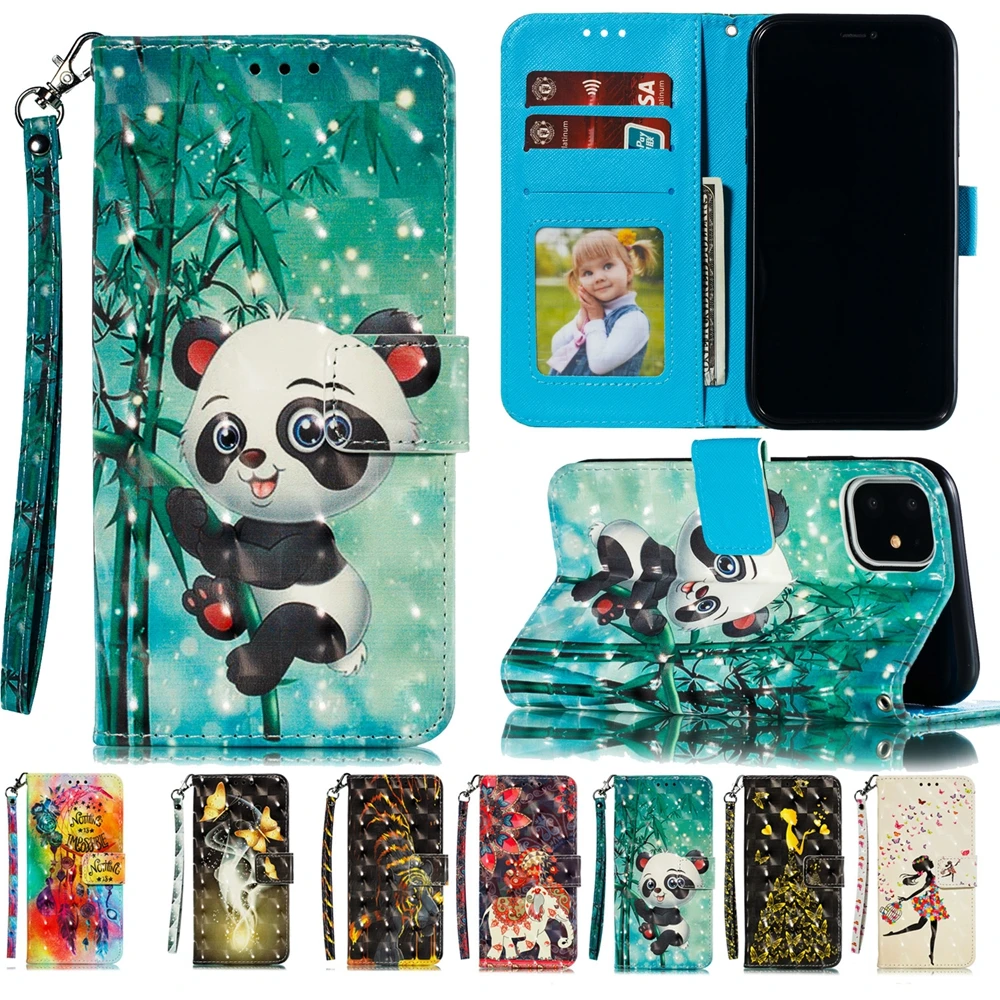 Кожаный чехол с пандой для iPhone 11 2019 Pro Max X XS XR XSMax 3D рисунком панды кошелек телефона