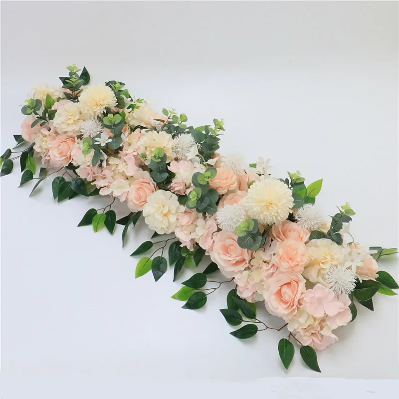 custom made Artificial rose flower row Wedding background wall arch Welcome desk decorative fake flower Home holiday decoration - Цвет: C  Pink