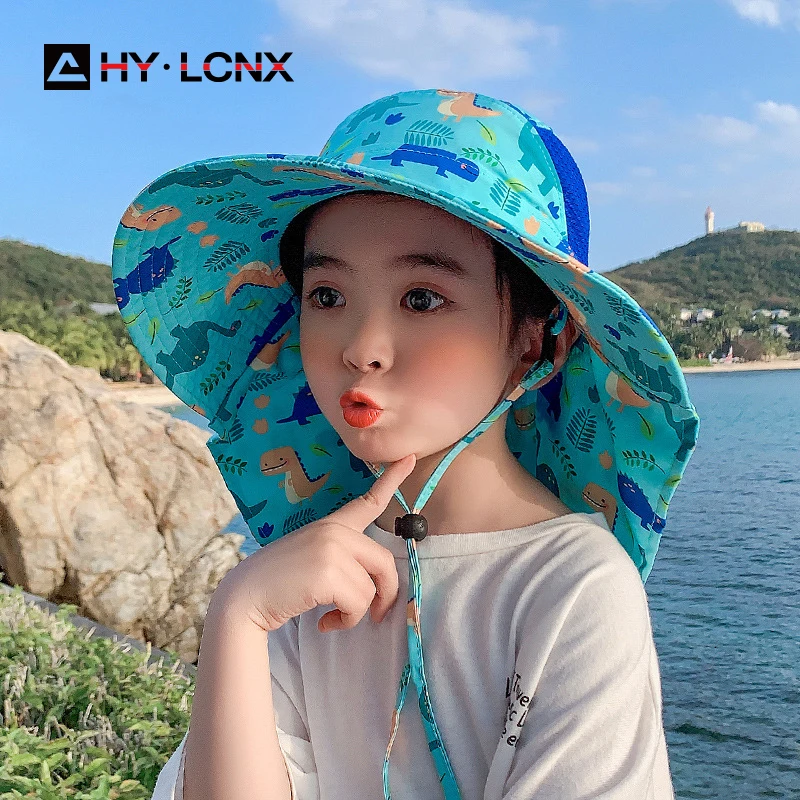 Comhats UPF 50 Kids Cotton Bucket Sun Hat with Neck Flap for Girls Boys Summer Travel Beach Hat Adjustable Chin Strap Aged 2-6 