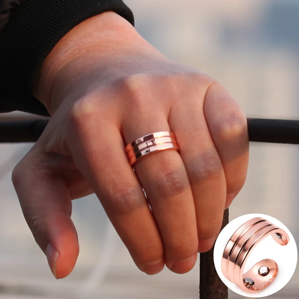 Vinterly Magnetic Copper Rings Men 8.5mm Wide Trendy Health Energy Cuff Adjustable Wedding Bands Ring for Arthritis Pain Relief finger ring adjustable rings wedding rings wedding ring