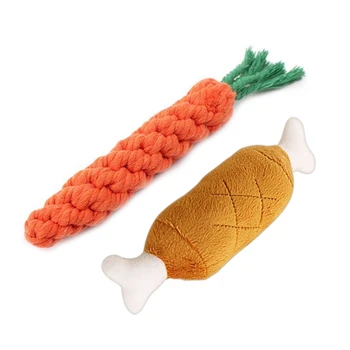 

Practical 2 Pcs Chew Toys: 1Pcs Dog Toys Cotton Carrots Chew Teeth Cleaning Bite Toys & 1Pcs Pet Plush Chicken Leg Sounding Toy
