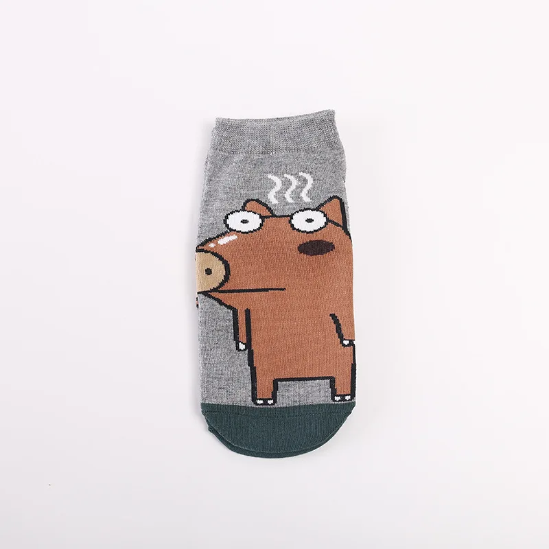 WildBoar Женские носки до лодыжки с забавным милым большим лицом, мультяшным животным, на лето, весну, зиму, с пони, обезьянкой, жирафом, кабаном, унисекс, серые носки - Цвет: WildBoar