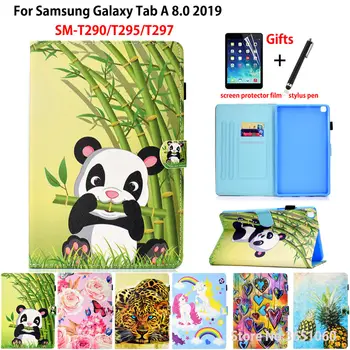 

SM-T295 Case For samsung galaxy tab A 8.0 2019 SM-T290 T295 T297 Cover Funda Tablet Fashion panda PU Leather Stand Shell +Gift