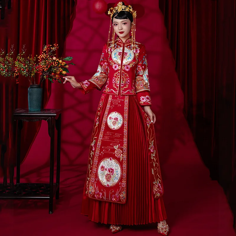

Vintage Embroidery Flowers Chinese Oriental Wedding Dress Banquet High-quaity Classic Cheongsam China Qipao костюм для восточных