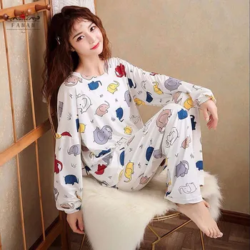 

Women Pajamas Sets Nightgowns Suits for Teens Girls Sleepwear Long Sleeve Pants Loose 2Pcs Autumn Winter Casual Cartoon Homewear