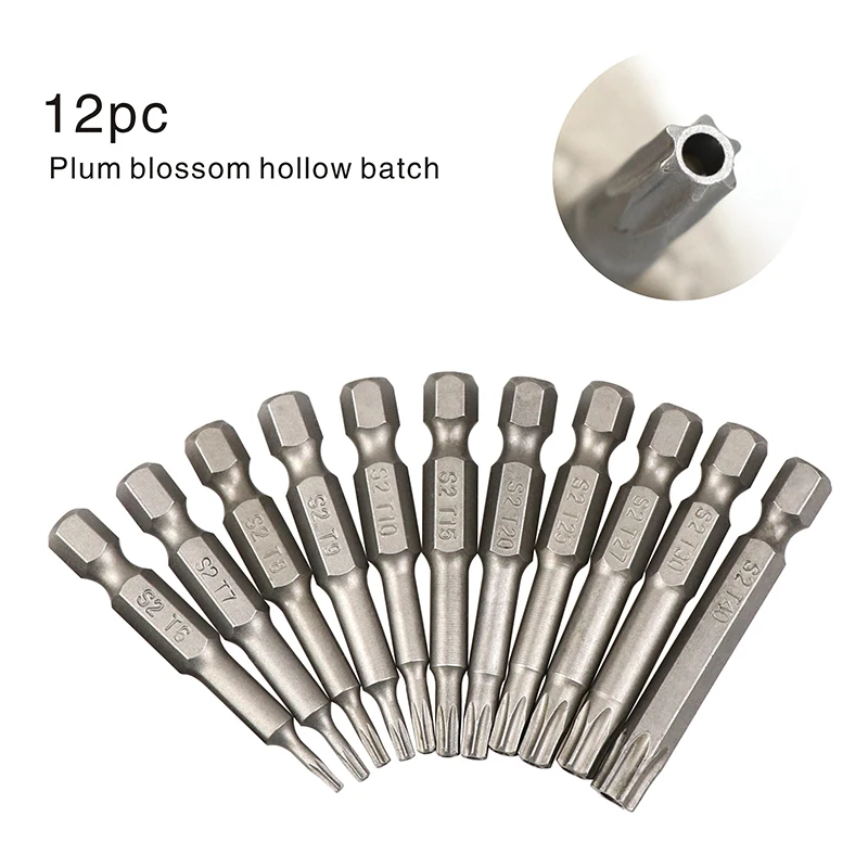 

50mm 12Pcs Torx Screwdriver Bit Hex Shank Head Driver Bit Anti Slip Electric Screw driver Bits T8-T40 Impact