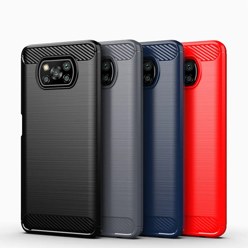 

Shockproof Case For Xiaomi Poco X3 NFC Case Carbon Fiber Texture Soft Silicone Rubber Back Cover For Xiaomi Poco X3 Phone Case