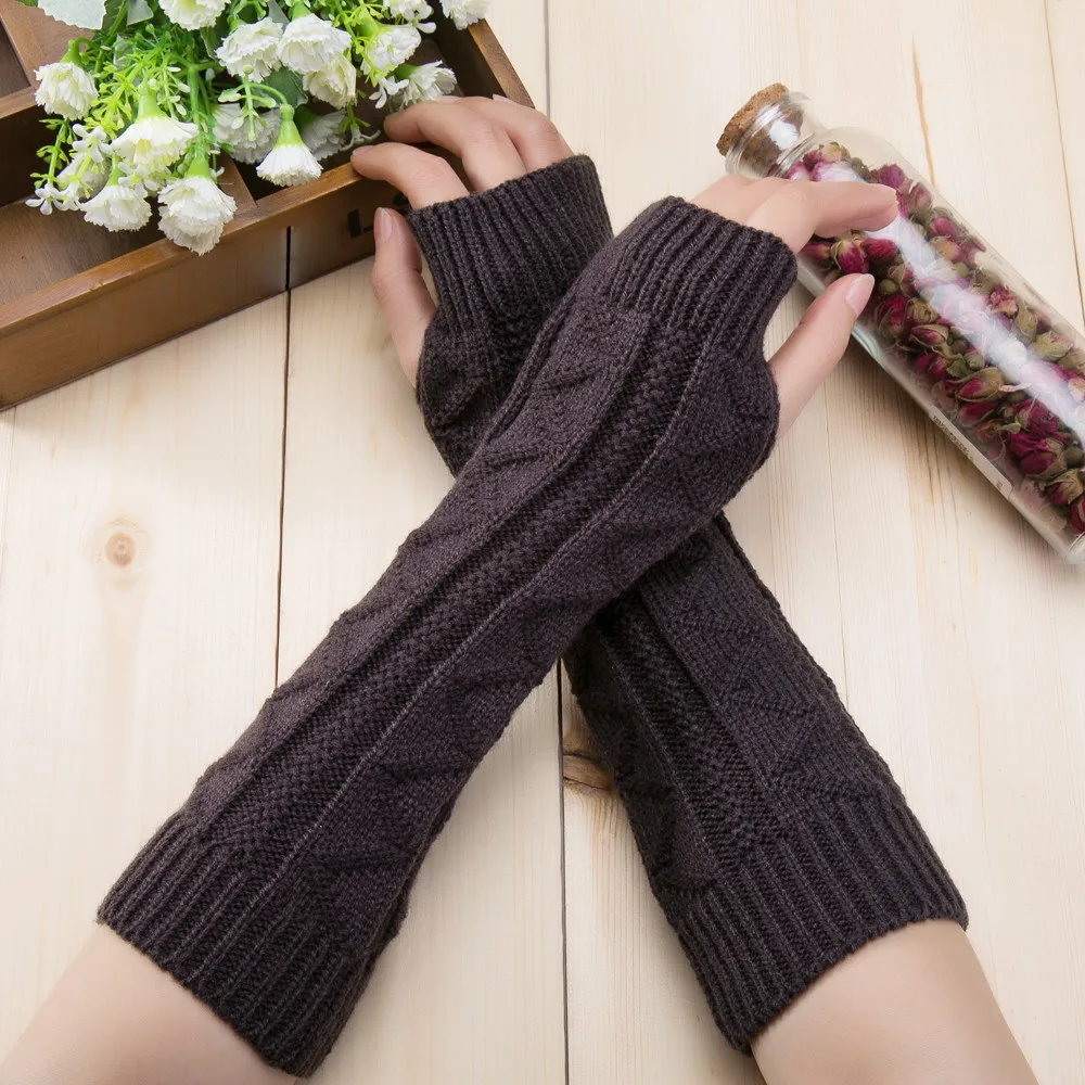 Mitten Fingerless Knit Twist Winter Warm Soft Fashion Warmer Lady Gloves Long Arm Casual Gloves for Women Autumn arm warmers
