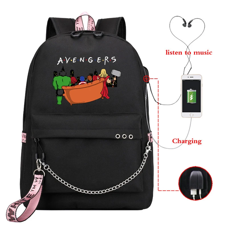Женский рюкзак мстители Супер рюкзак для друзей Mochila Feminina Usb зарядка школьные сумки для девочек-подростков рюкзак для путешествий - Цвет: 810-JX-marvel 1