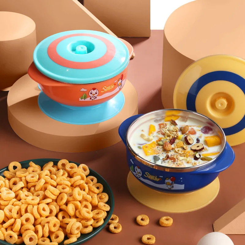 

Children's Dishes Baby Insulation Bowl Stainless Steel Plate on The Suction Cup Anti-fall Baby Food Bowl