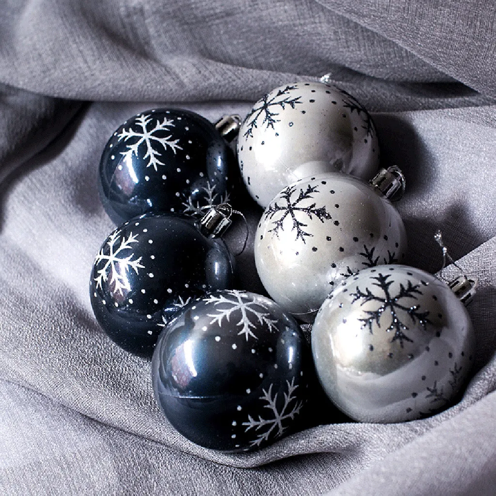 6 шт многоцветные пластиковые шары, рождественские елочные украшения, подвесные Подвески, рисунок снежинки, рождественские украшения, вечерние украшения для дома