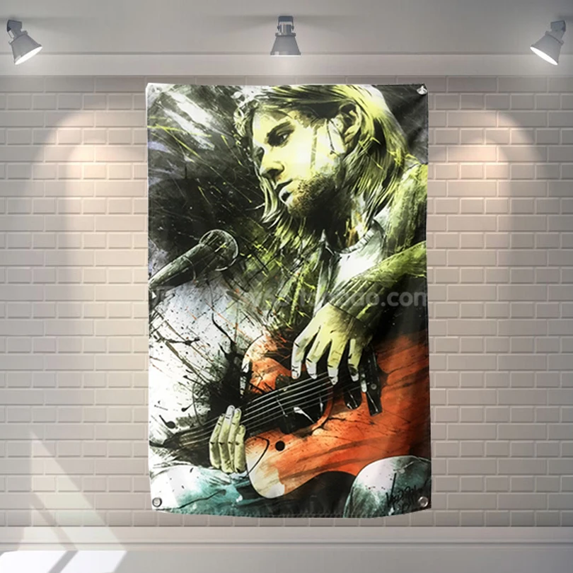 &quotKurt Cobain&quot Рок-н-постер музыкальной группы баннер с 4 отверстиями висит флаг 56X36